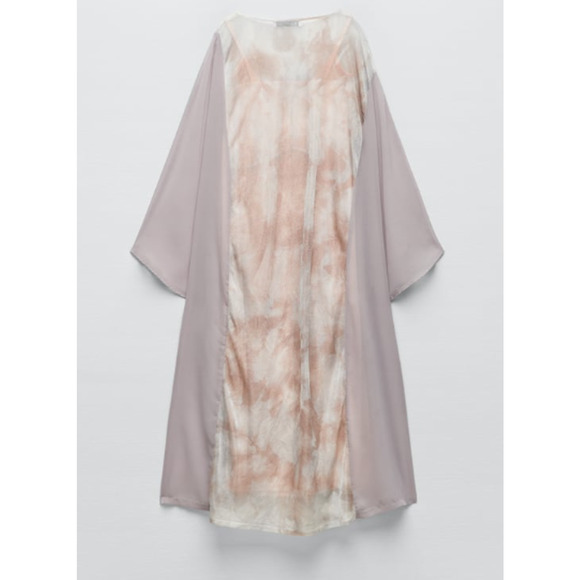 Zara Open Knit Tie Dye Tunic Boho Maxi / Midi Dress Purple Peach Size XS - Small - Picture 4 of 6